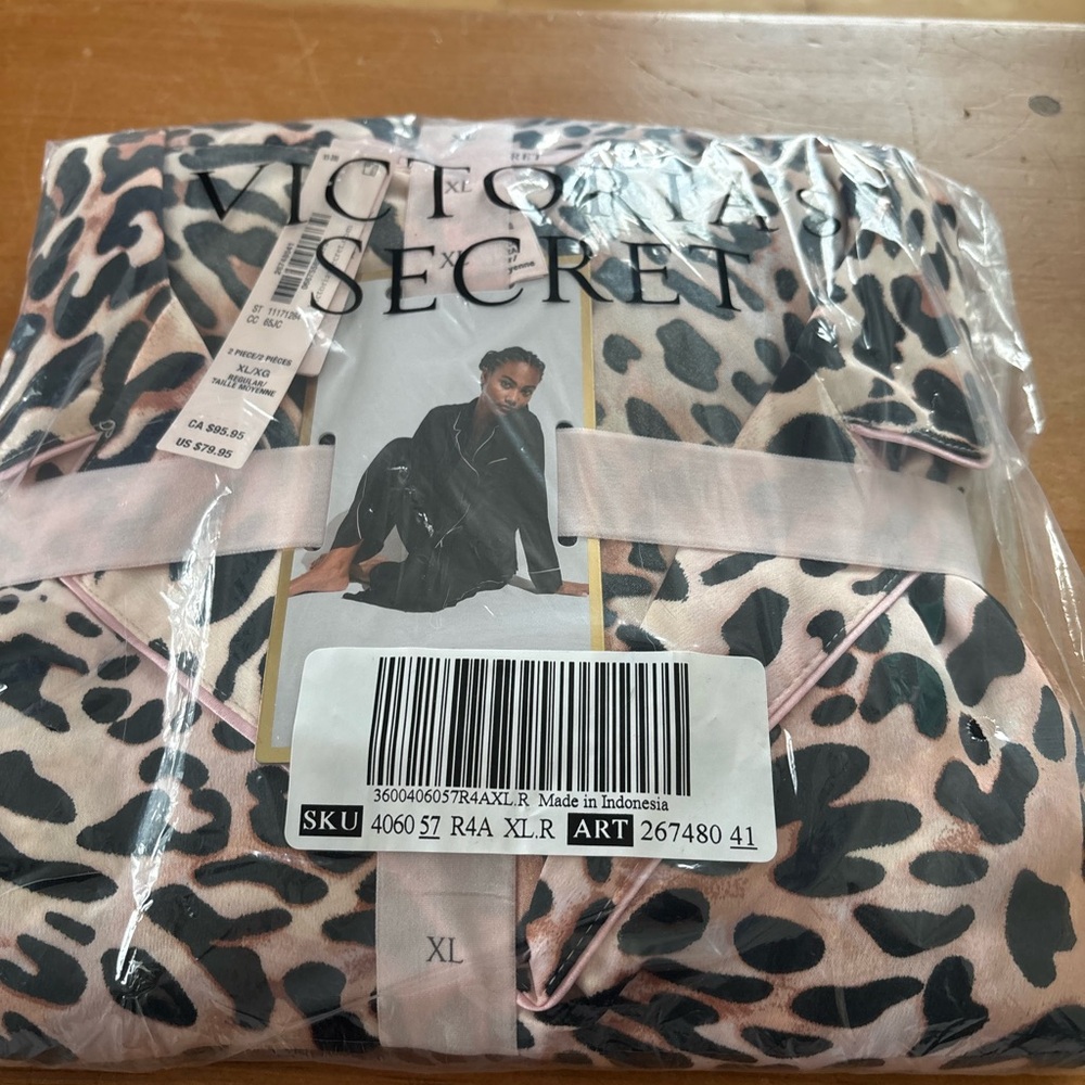 Victoria's Secret Pink and Black Animal Print satin PJ set. NWT